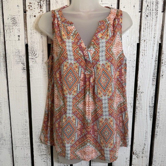 Unavailable-Rose & Thyme Sleeveless Top Womens Size Large Boho Quilt Print Light - Picture 1 of 9